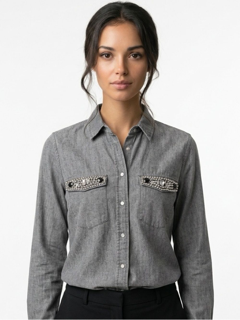 MILAN KISS | Embellished Button Down Top Large New